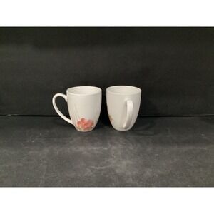 Oneida Amore Coffee Cups Mugs White Porcelain Pink Floral Watercolor Set of 2